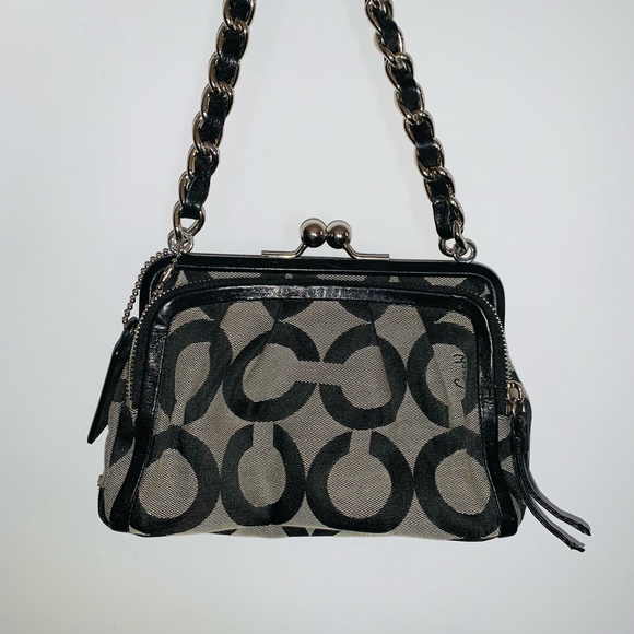 Womans Black Gray Coach small purse shoulder bag. - Picture 3 of 12